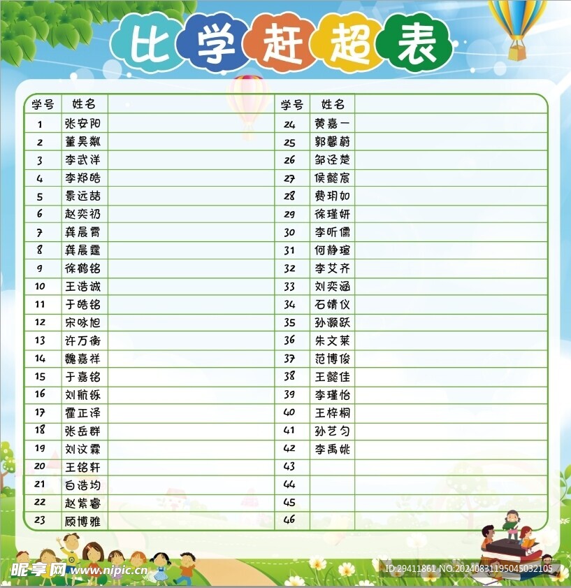 比学赶超表