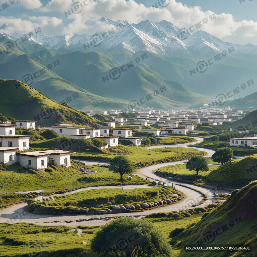 远景藏族白色居住区 绿色草原