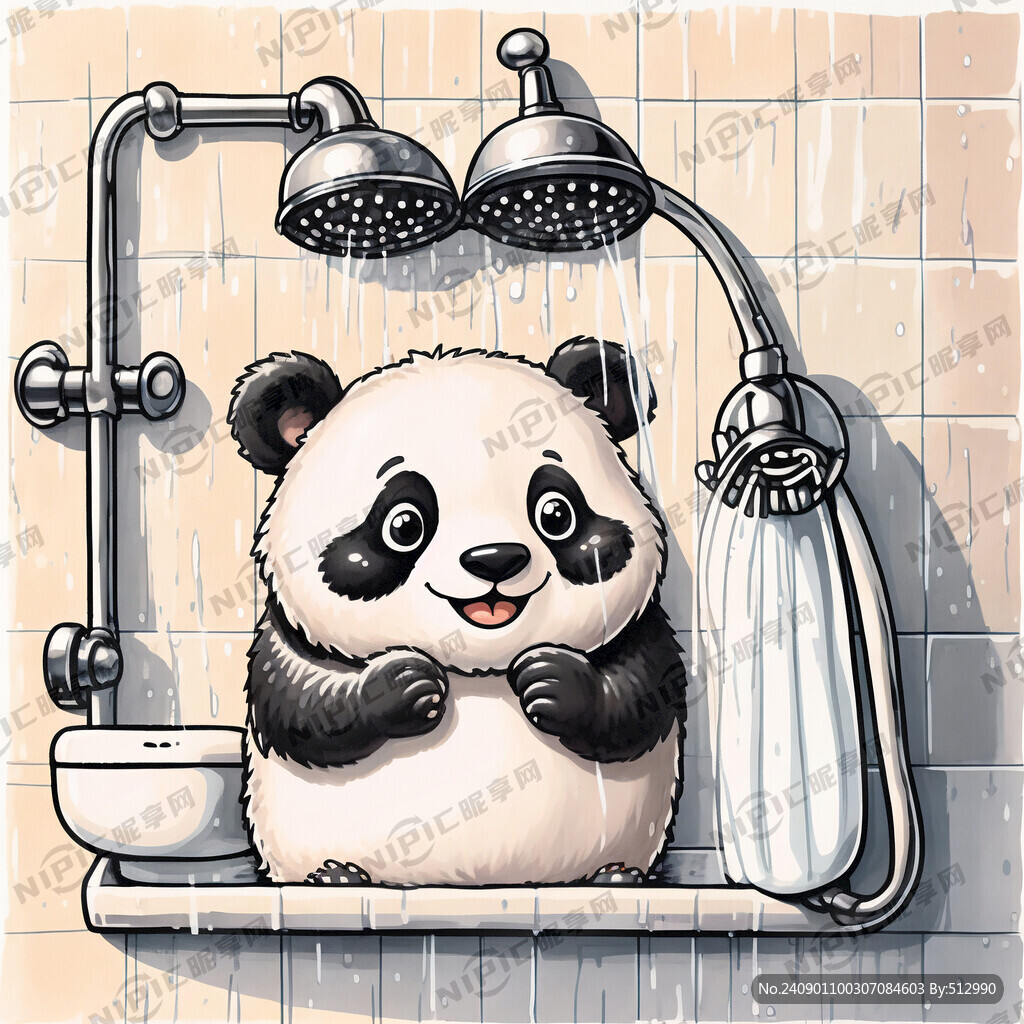 洗澡 卡通熊猫 手持花洒 简约