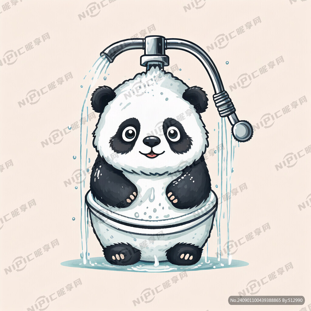 洗澡 卡通熊猫 手持花洒 简约
