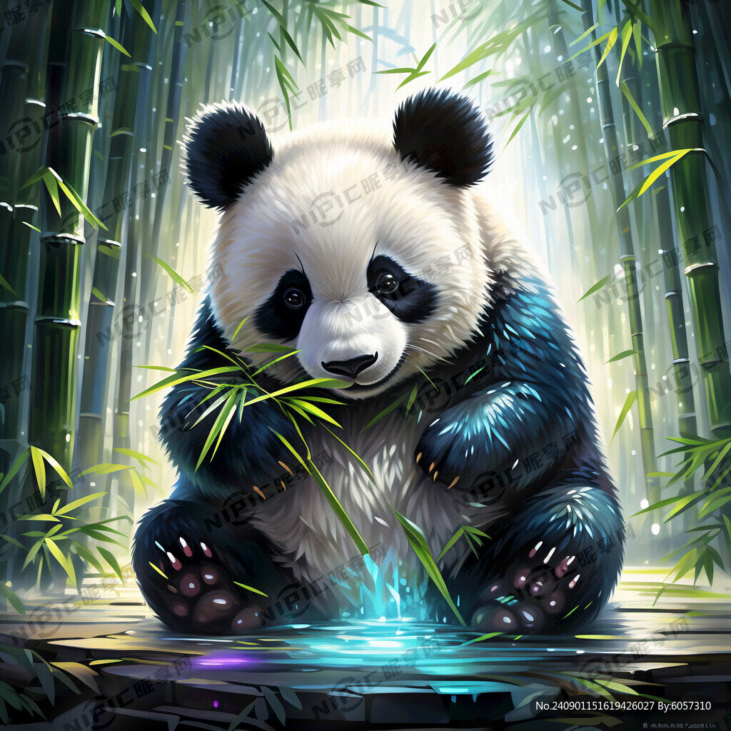 熊猫 全息色 可爱 竹子