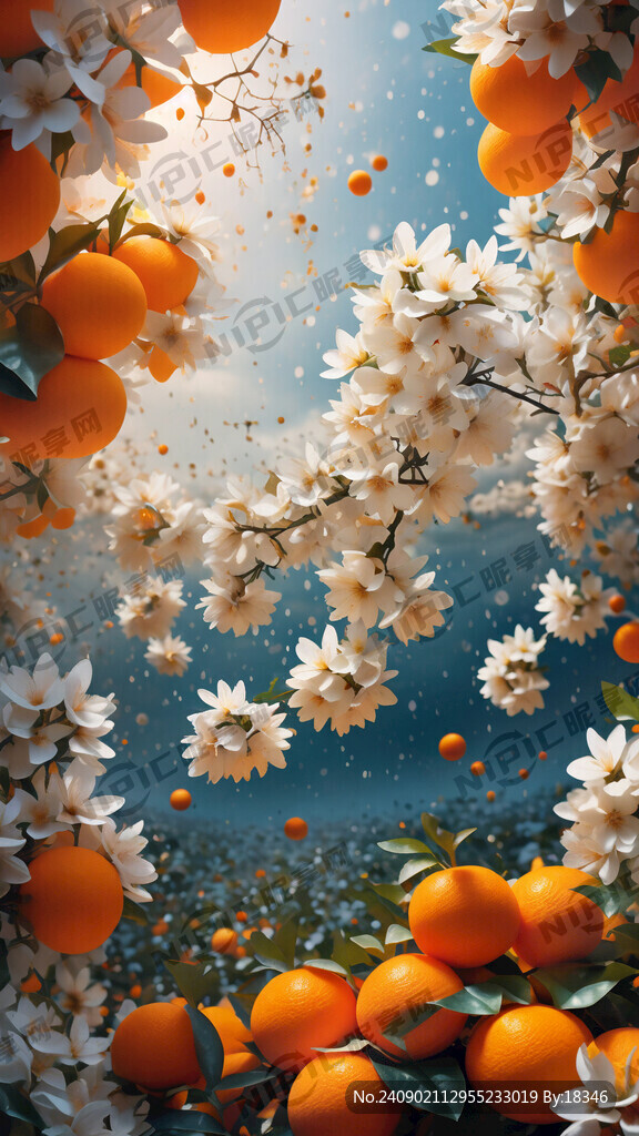 橙子树上开满白色橙子花
