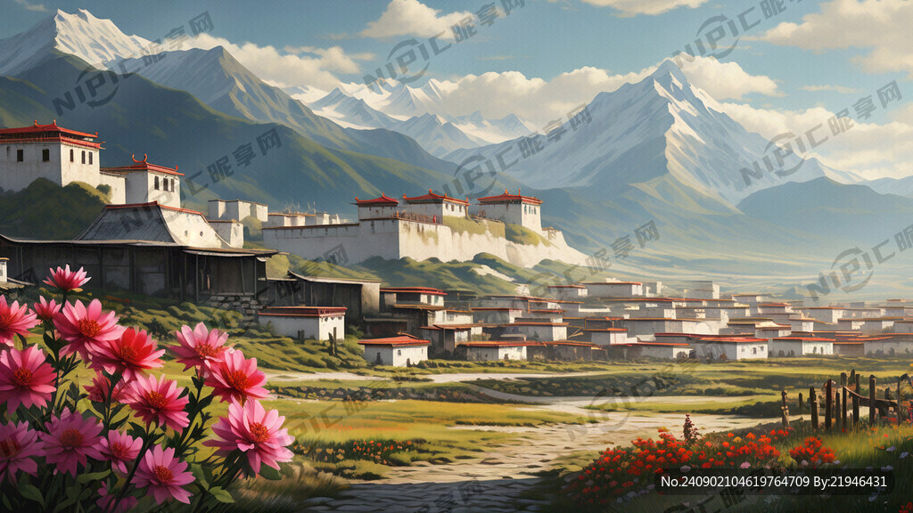 远景几个藏族白红色建筑 延伸
