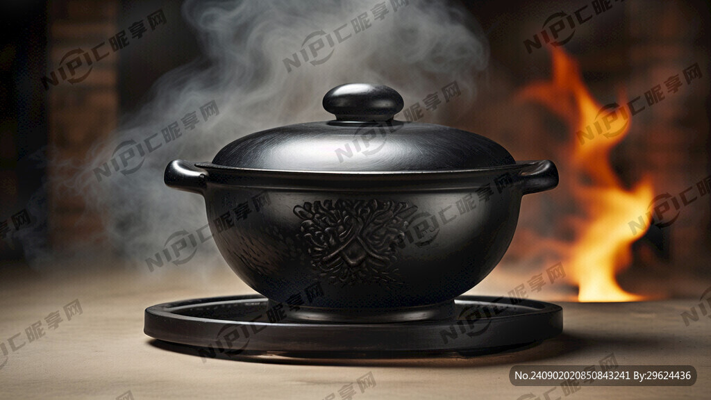 黑色传统砂锅 好像是在焖食物