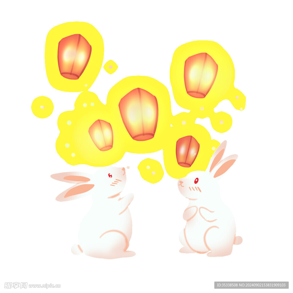 中秋月兔孔明灯素材
