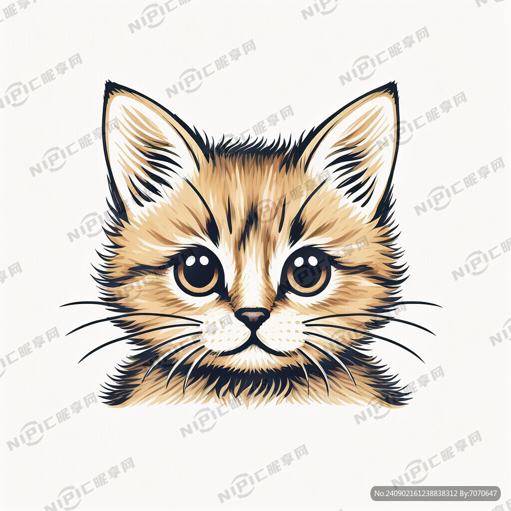 线条小猫头 可爱小猫