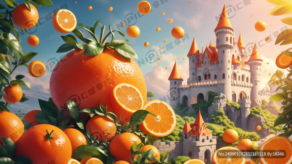 橙子和可爱治愈的城堡融入在一起