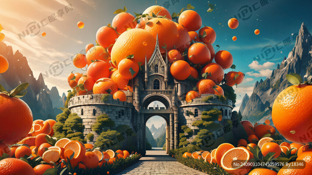 橙子造型城堡融入一起 绝美壁纸