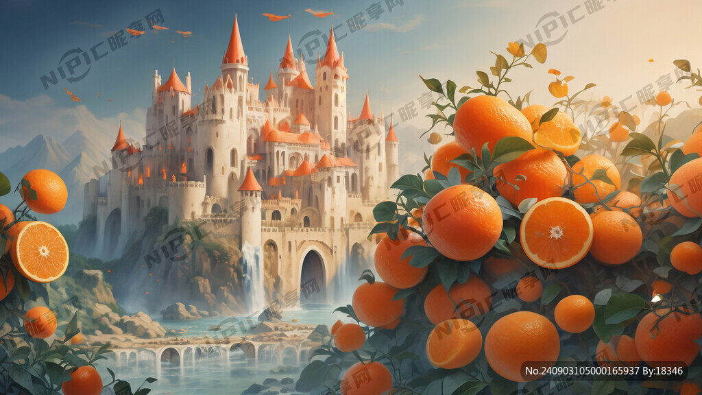 橙子和可爱的城堡融入一起