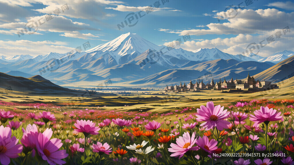 背景青藏高原雪山 藏族元素