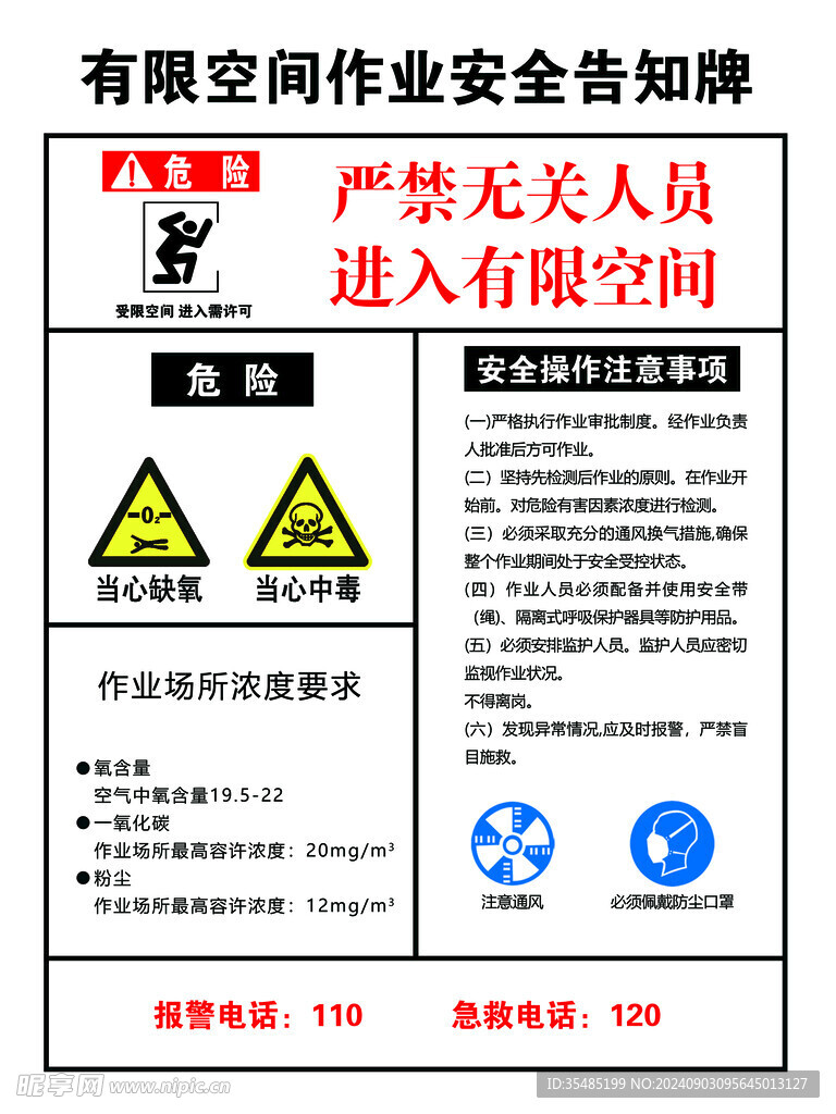 有限空间作业安全告知牌