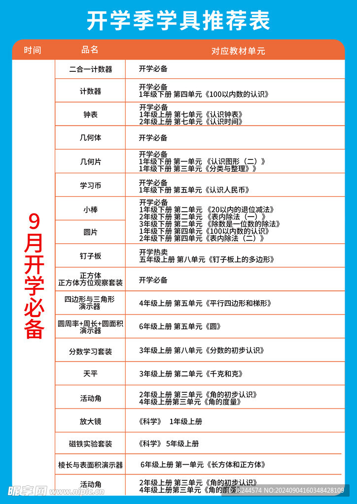 9月开学进货推荐表