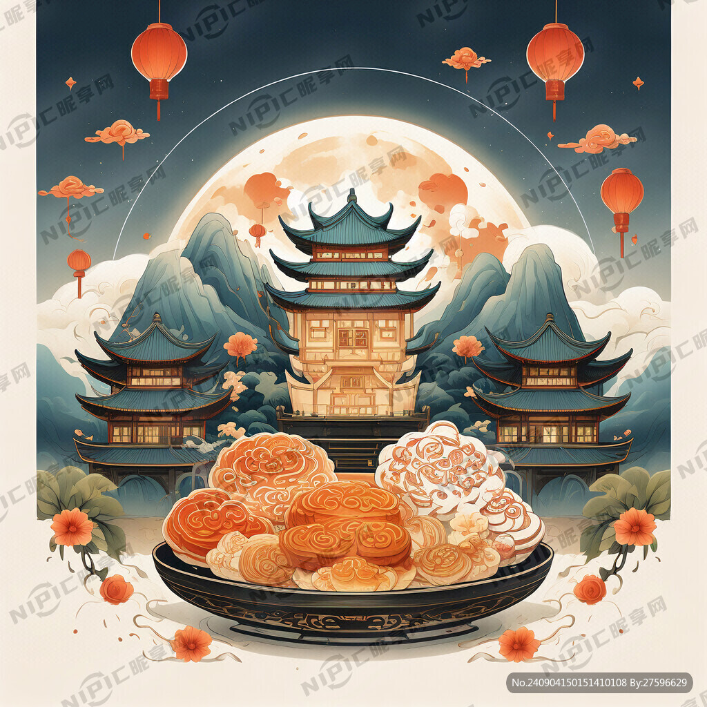 国风 中秋月饼海报