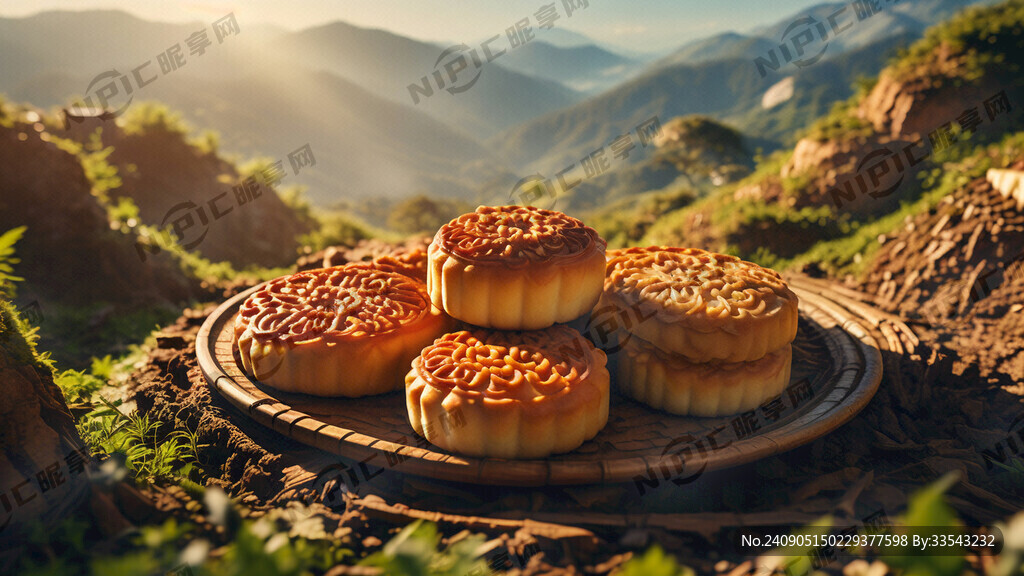 酥皮月饼 特写镜头 水中的倒影