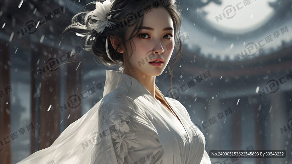 白裙短发美女 全身刻画