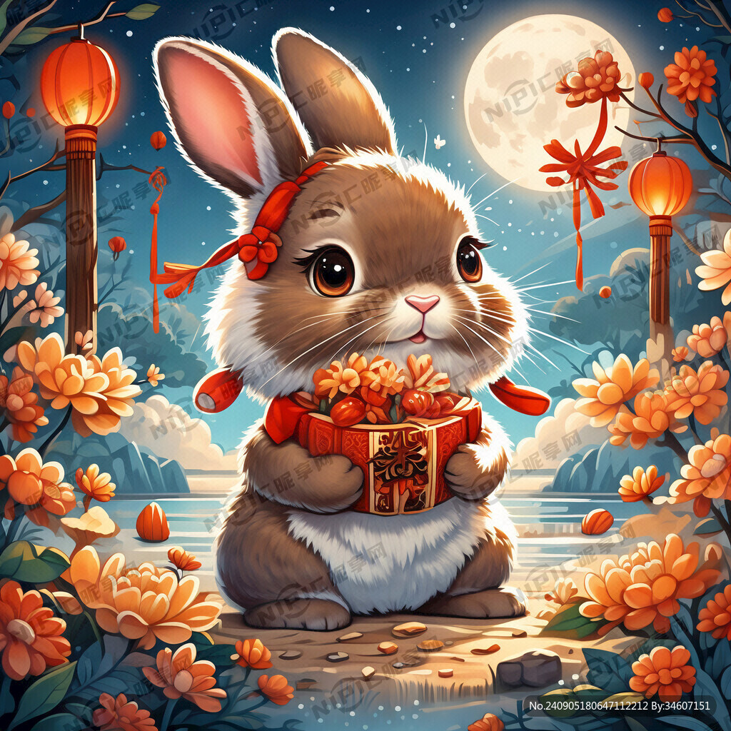 卡通兔子中秋画风