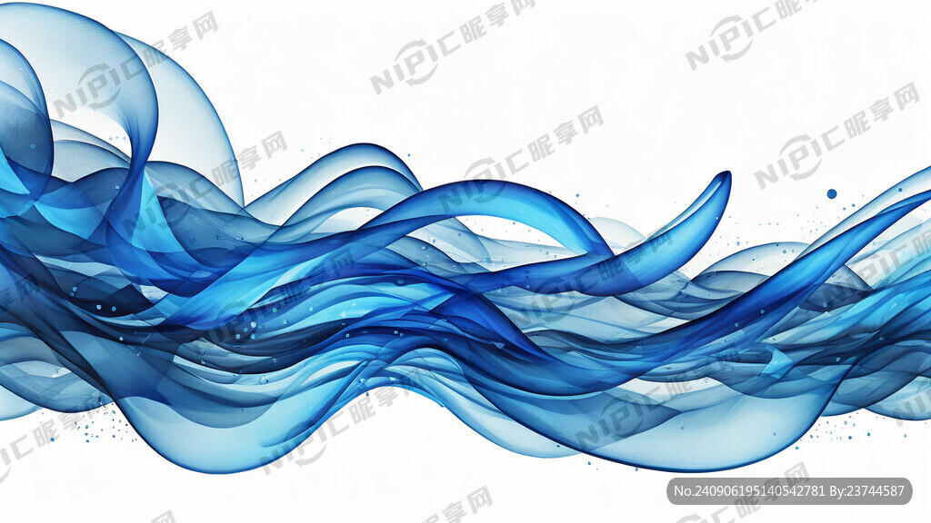 近景蓝色抽象飘带波浪高级感