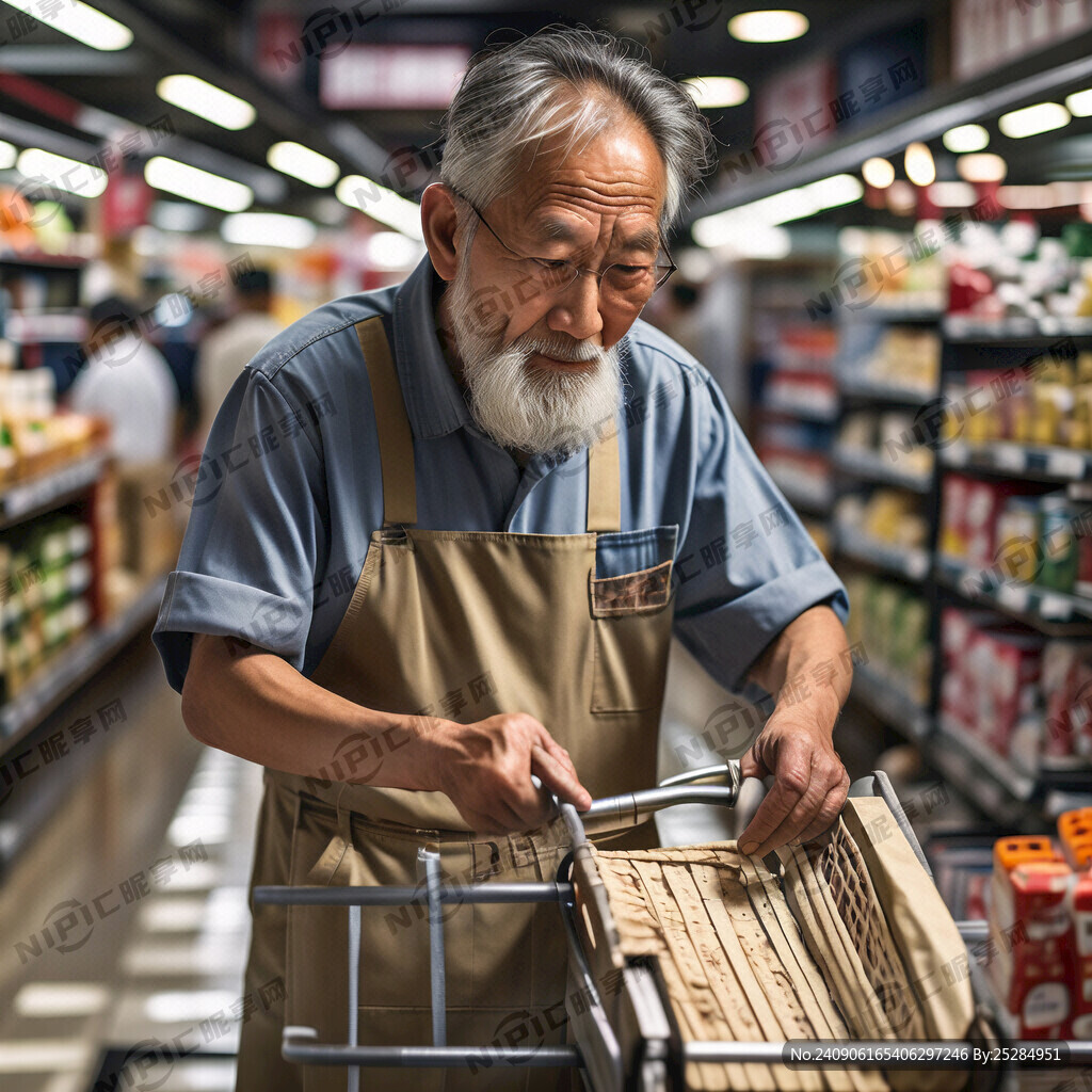 60岁老人在超市理货