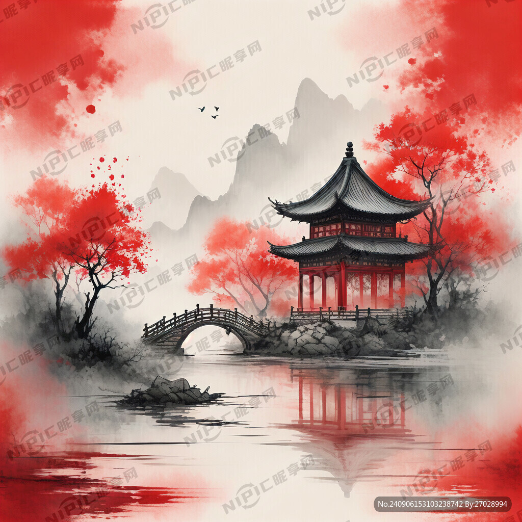 红背景 宋式建筑