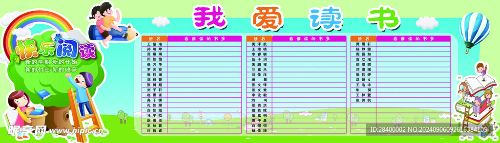 小学我爱读书文化墙卡通布置教室