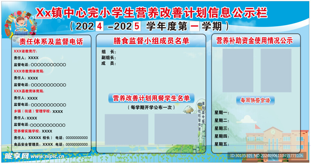 学校学生营养改善计划信息公示栏