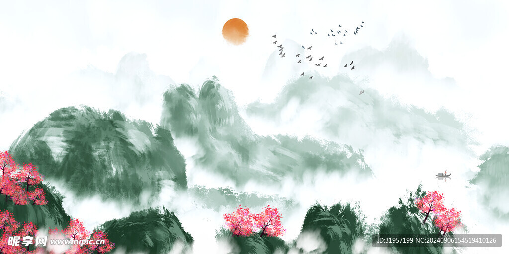 水墨山水风景插画