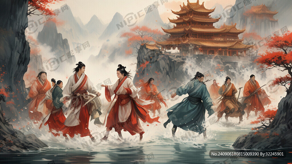 古代人物游山玩水 风景如画