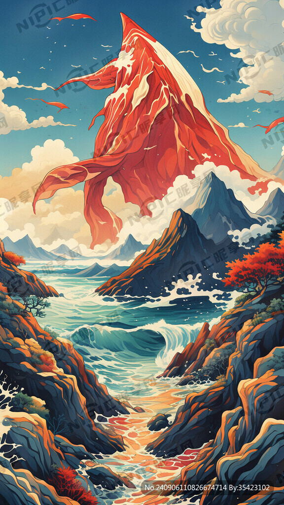 有山有海有鱼线条稿