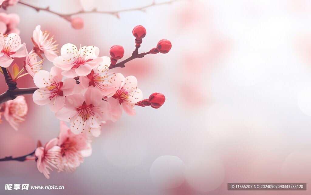 樱花梅花花瓣树枝小鸟影楼背景图