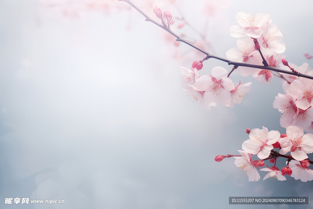 樱花梅花花瓣树枝小鸟影楼背景图