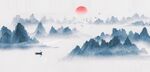 手绘复古写意画禅意水墨山水画