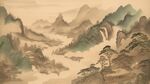 手绘复古写意画禅意水墨山水画