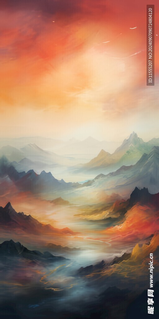 手绘复古写意画禅意水墨山水画