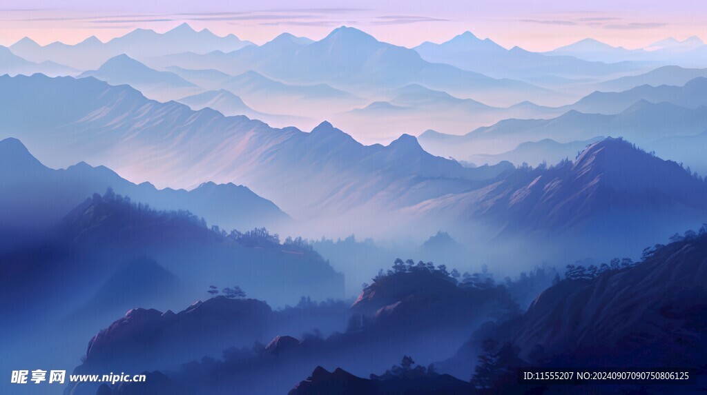 手绘复古写意画禅意水墨山水画