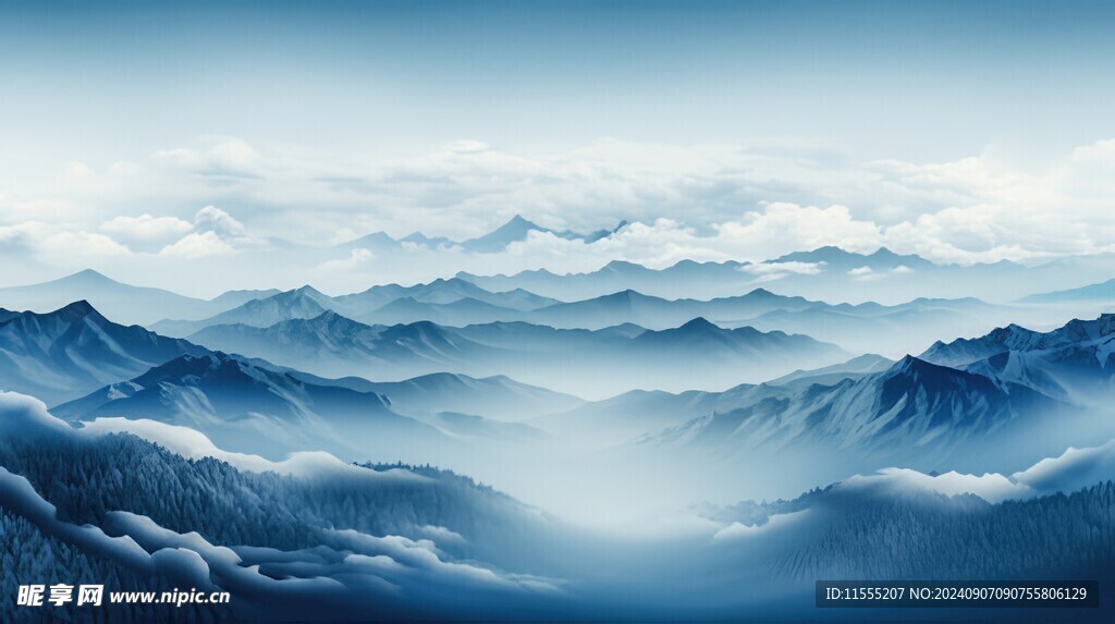 手绘复古写意画禅意水墨山水画