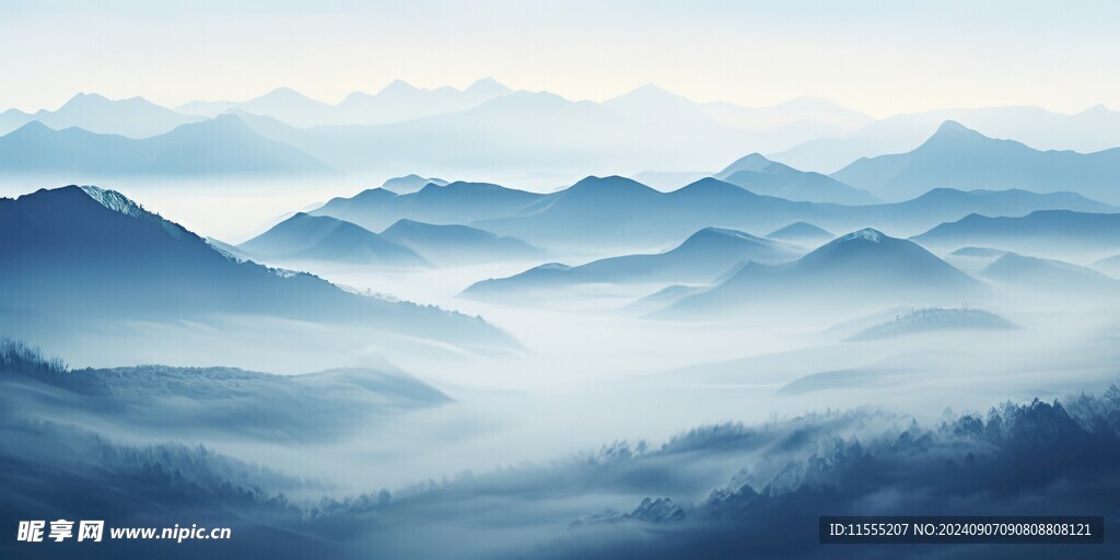 手绘复古写意画禅意水墨山水画