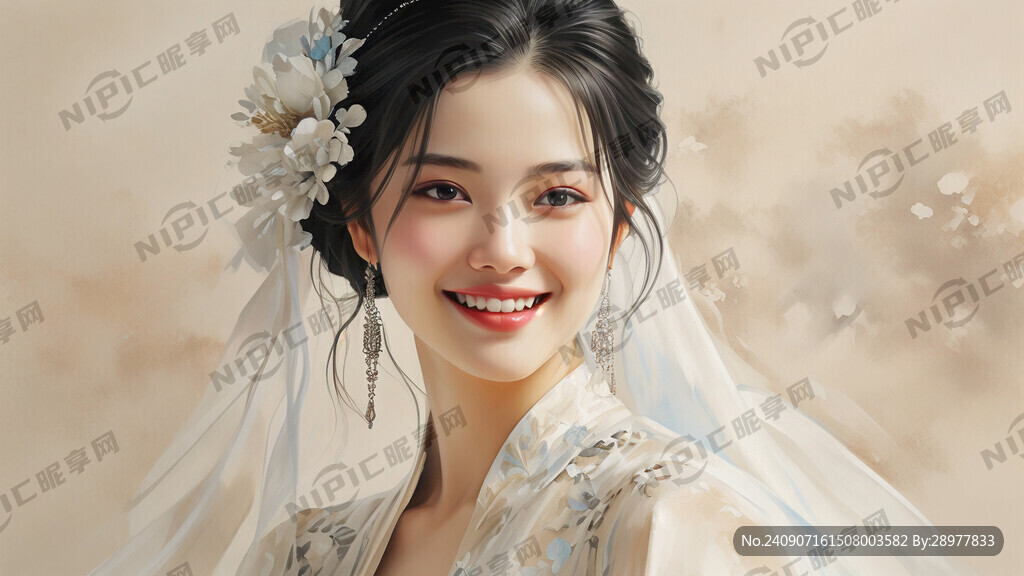 微笑的新娘 典雅 东方美 丝绸