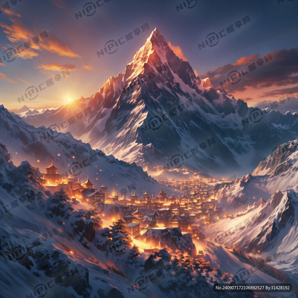 一座雪山 夕阳下日照金山