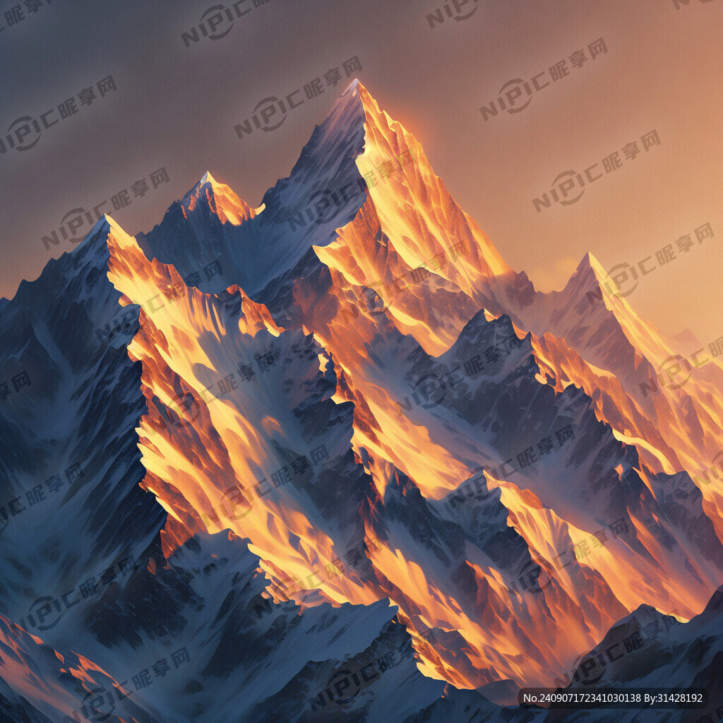 几座雪山 夕阳下日照金山
