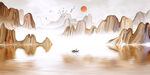 新中金色山水风景原创插画