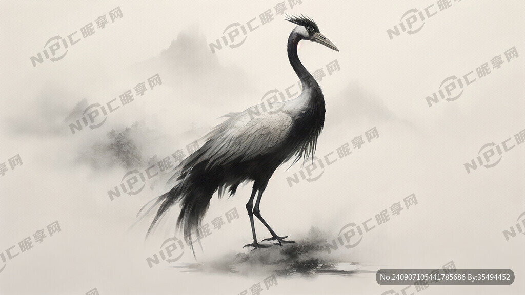 水墨画鹤