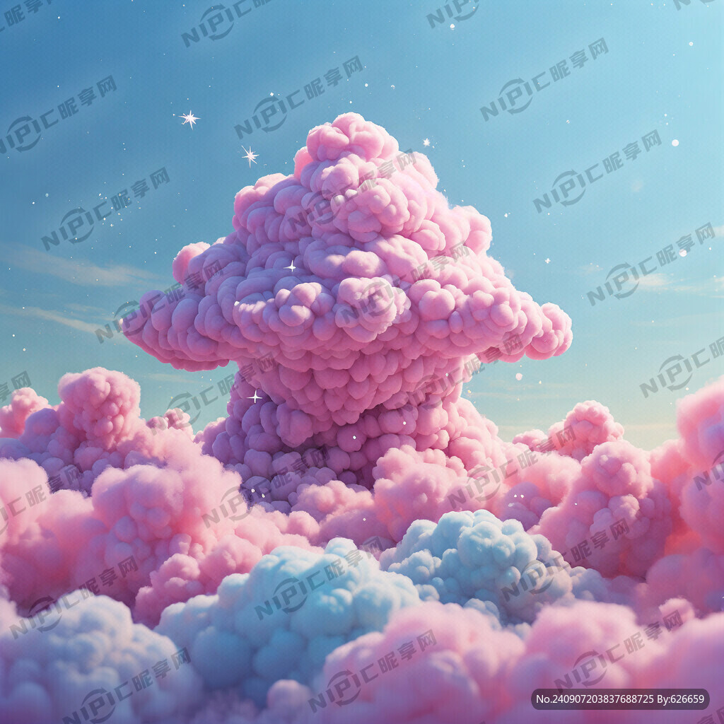 粉紫色小云朵 小星星 卡通风格