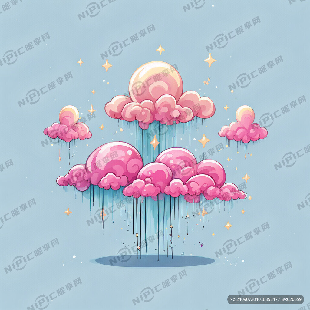粉色小朵彩云 小星星 卡通风格
