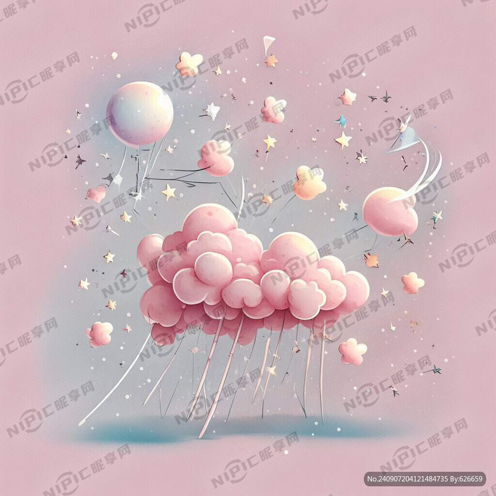 手绘浅粉色小朵彩云 小星星