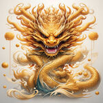 金色龙，财神坐龙上，