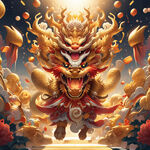 财神，金色龙，礼炮，喜庆，