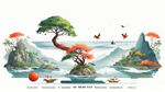 生成一张初中历史，生物，地理知识元素的高清封面图片，包含大自然，人类发展，海洋，生物，植物，成长等元素，风格生动活泼，颜色丰富多彩，背景颜色为白色，加一此热爱热情