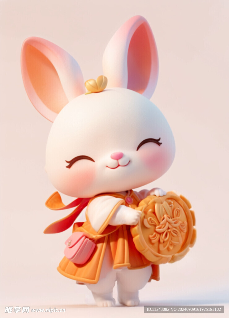 中秋佳节嫦娥玉兔拿着月饼小动物