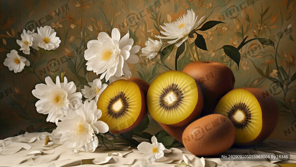 猕猴桃和白色花 绝美壁纸