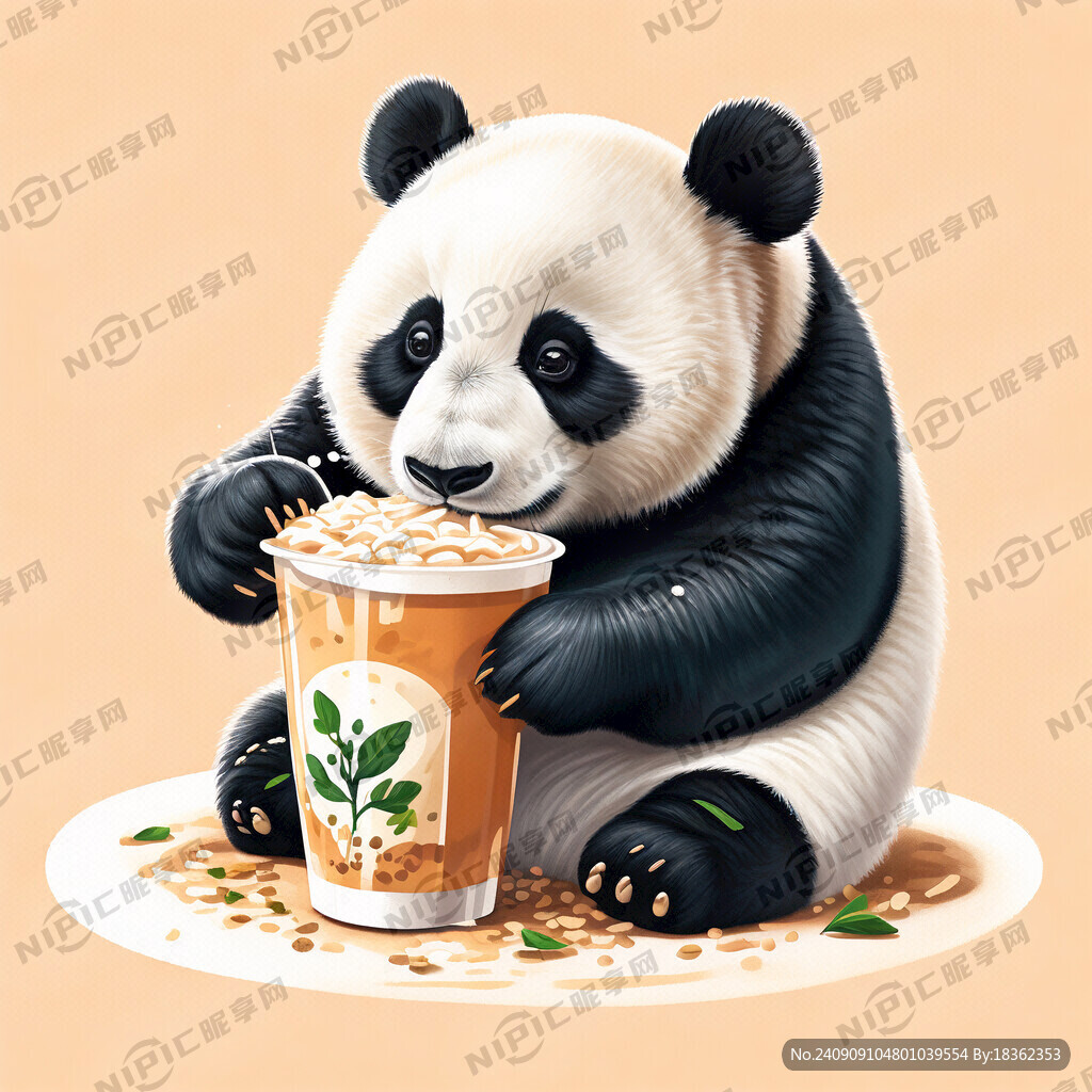 熊猫喝奶茶